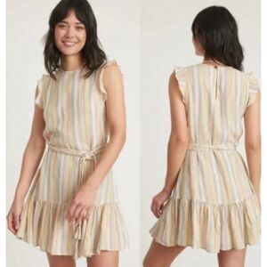 Marine Layer Laney Mini Dress Womens XS Linen Blend Rainbow Stripe MISSING BELT